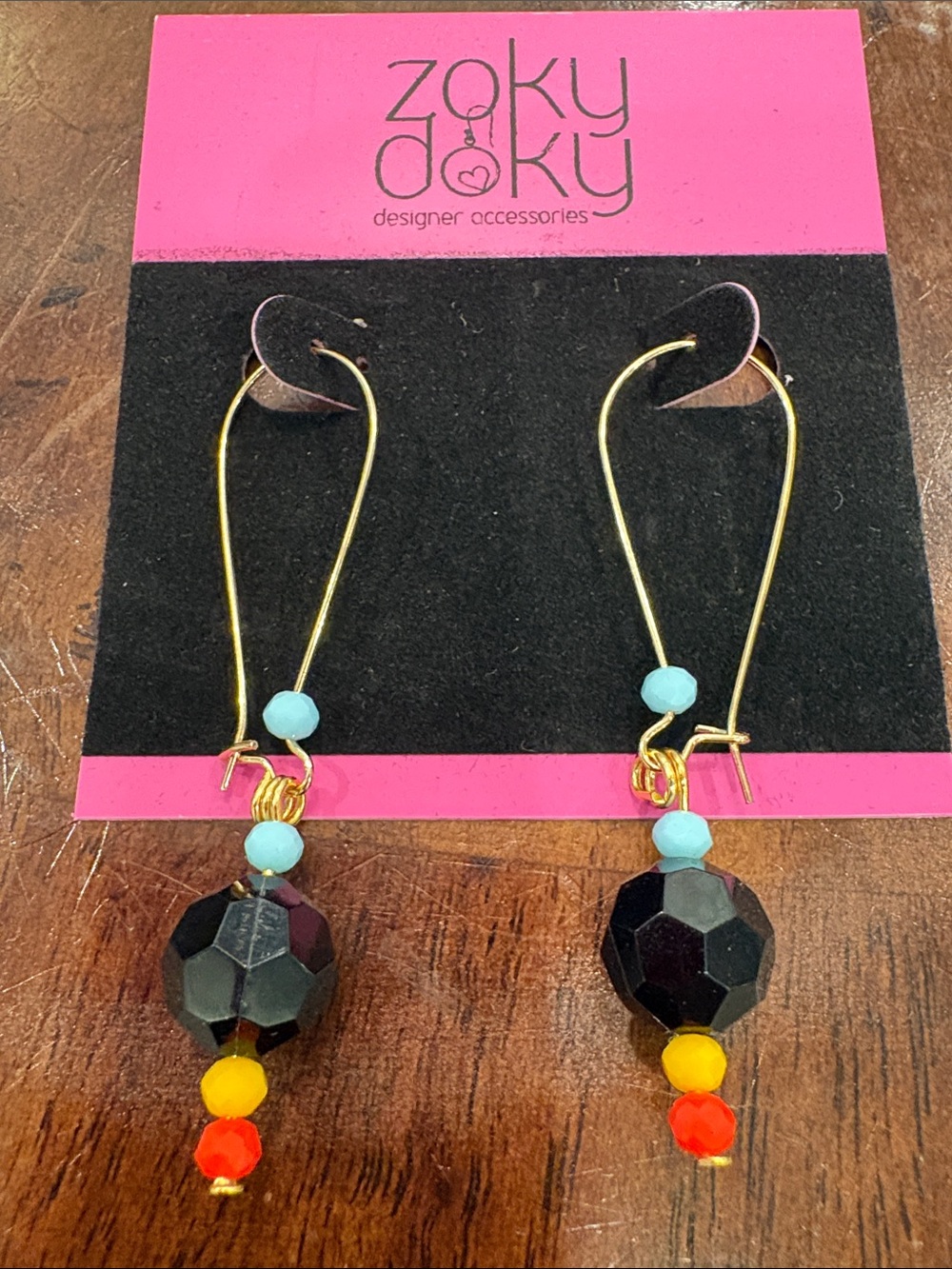 Black,Turquoise,Yellow & Red Bead Drop Earrings